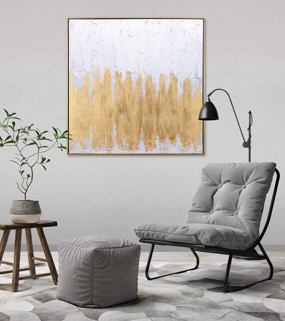 ACRYLBILD HANDGEMALT 80/80 cm - Beige/Goldfarben, Textil (80/80cm) - KUNSTLOFT