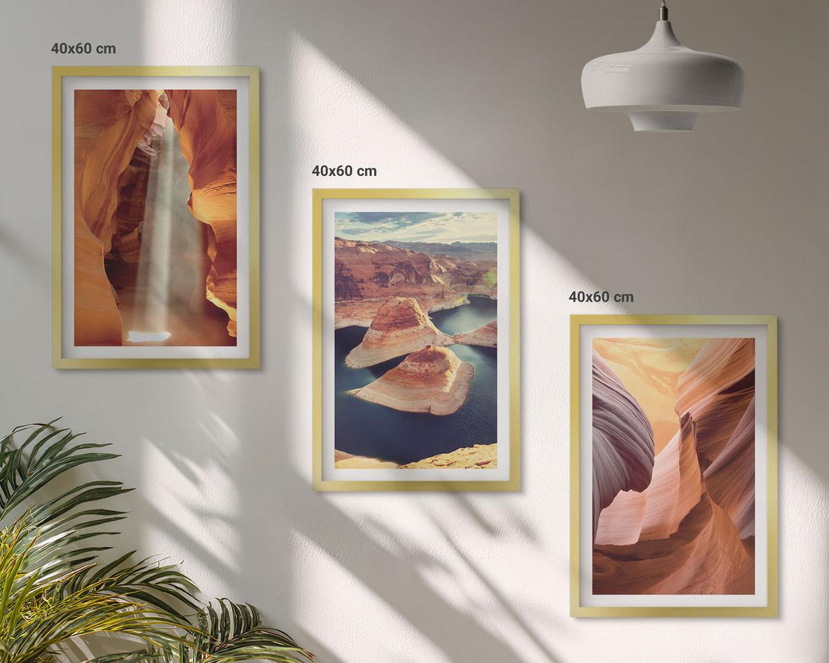 BILDER SET 3er Set - 40x60 cm Goldrahmen - Wasserfall in der Schlucht - Goldfarben, Kunststoff (40/60cm) - TULUP