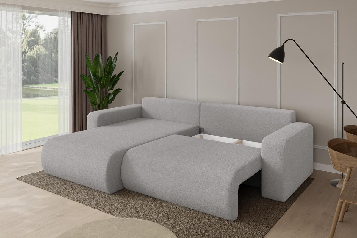 ECKSOFA mit Schlaffunktion Ottomane Links BERY-L 276x193x88 Hellgrau Bouclé - Silberfarben/Hellgrau, Holzwerkstoff/Kunststoff (276/193cm) - ALTDECOR
