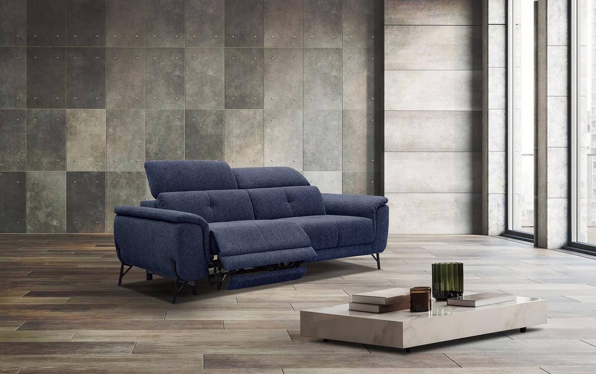 SOFA AVENA 3-Sitzer mit 1 Relaxfunktion, dunkelblau - Dunkelblau, Holzwerkstoff/Textil (204/80/108cm) - Wozimo