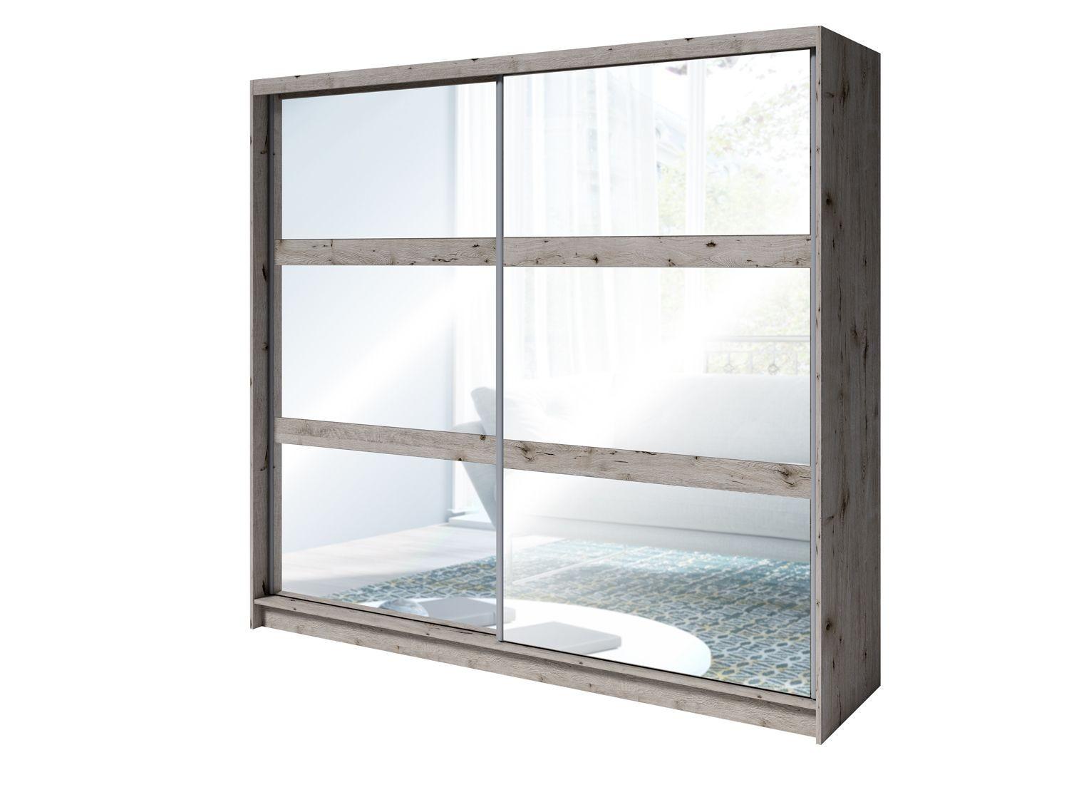 DREHTÜRENSCHRANK HEIMOR 230/215/62cm 2-türig mit Spiegel Eiche Wellington - Eichefarben, Holzwerkstoff (230/215/62cm) - MASSENO