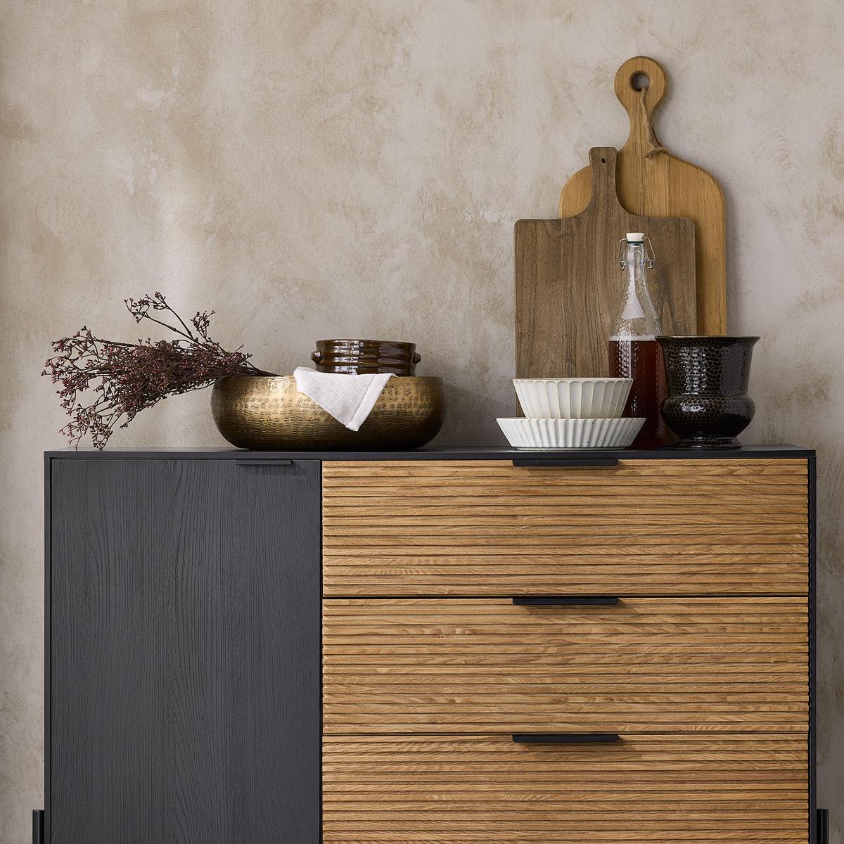 SIDEBOARD Schwarz-Natur - Schwarz/Naturfarben, Holzwerkstoff/Metall (114/83/40cm) - SoBuy