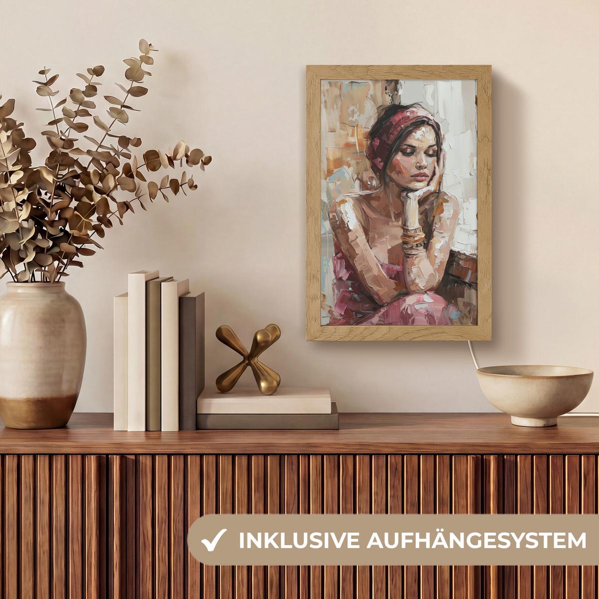 TISCHLEUCHTE Frau - Lackierung - Porträt - Modern 20x30 cm - Bronzefarben, Holzwerkstoff (8/20/30cm) - OnlyWow