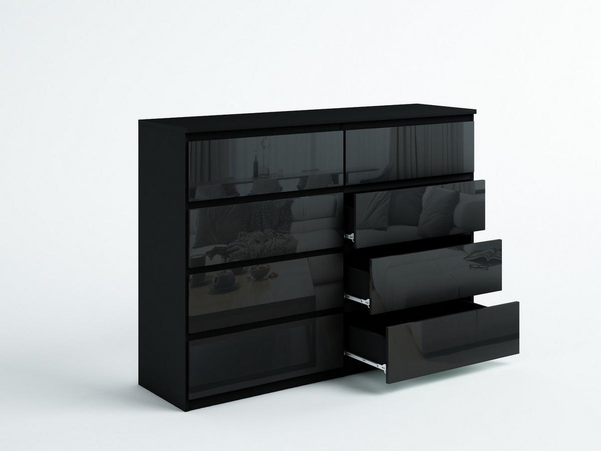 KOMMODE NUDO 138,5/101,5/39cm mit 8 Schubladen Türen Schwarz - Schwarz Hochglanz/Schwarz, Holzwerkstoff (138.5/101.5/39cm) - MASSENO