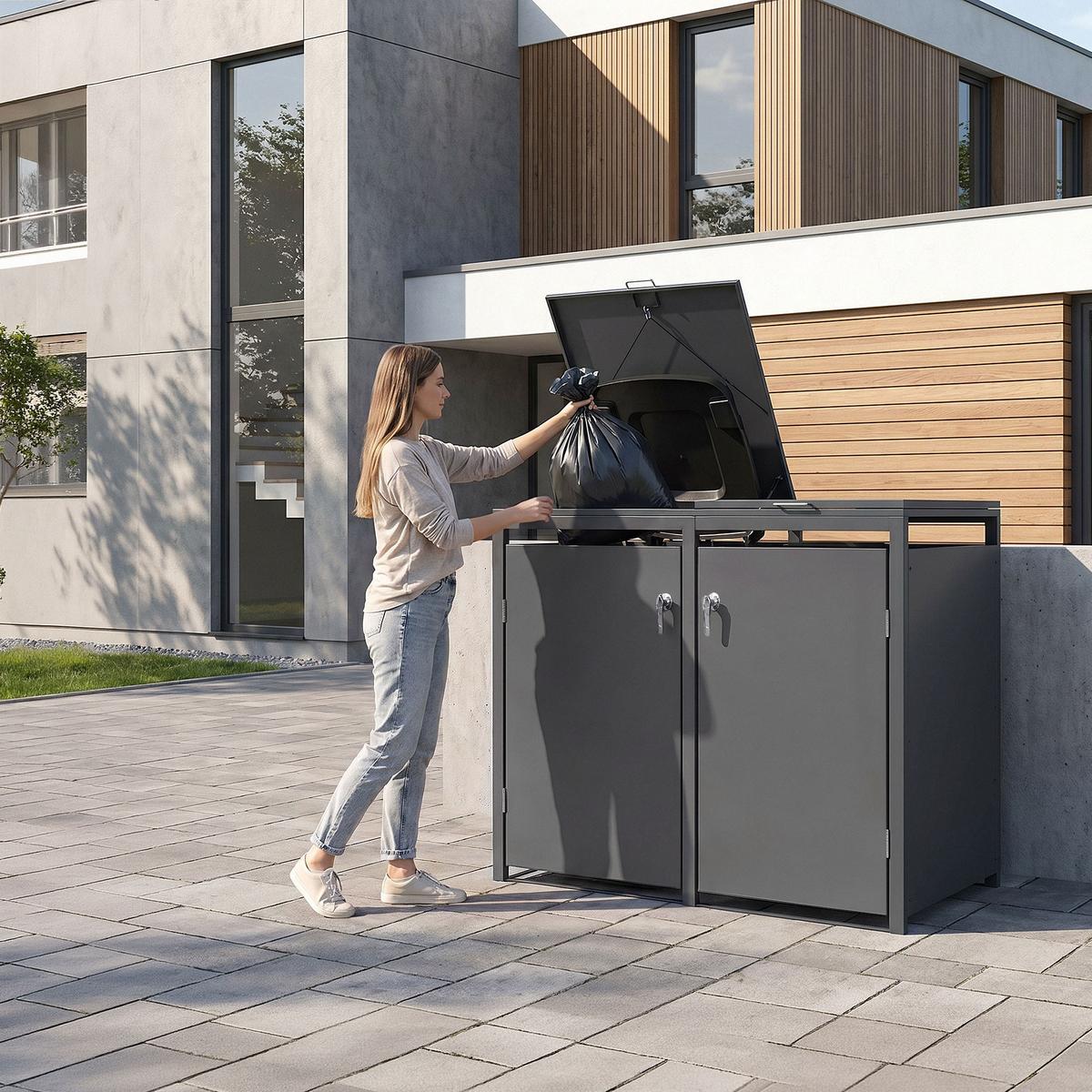 MÜLLTONNENBOX 4er Anthrazit - Anthrazit, Metall (264/120/80cm) - ML-DESIGN