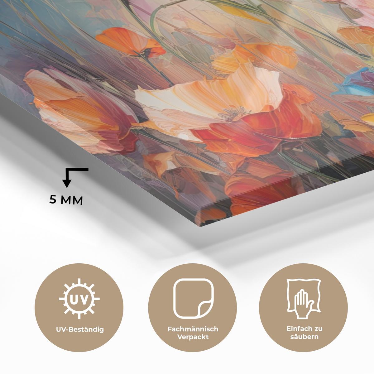 ACRYLGLASBILD Blumen - Aquarell - Kunst - Botanisch - Natur 120x60 cm - Orange, Glas (120/60cm) - MuchoWow
