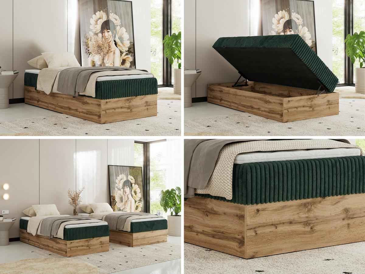 BOXBETT WOOD ZERO 90/200 - Dunkelgrün Cord - H3 - Topper Visco - Dunkelgrün, Textil (90/200cm) - MKS