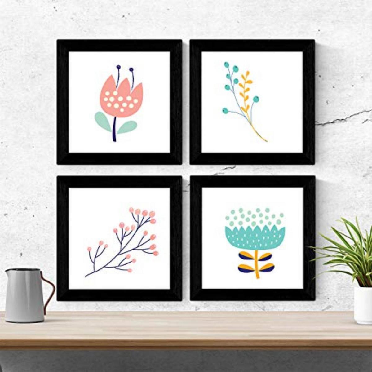 POSTER Set mit 4 Zweigen und Blumen Pastelltöne Nordische skandinavische 30x30 cm Rahmenlos - Klar, Papier (30/3cm) - Nacnic