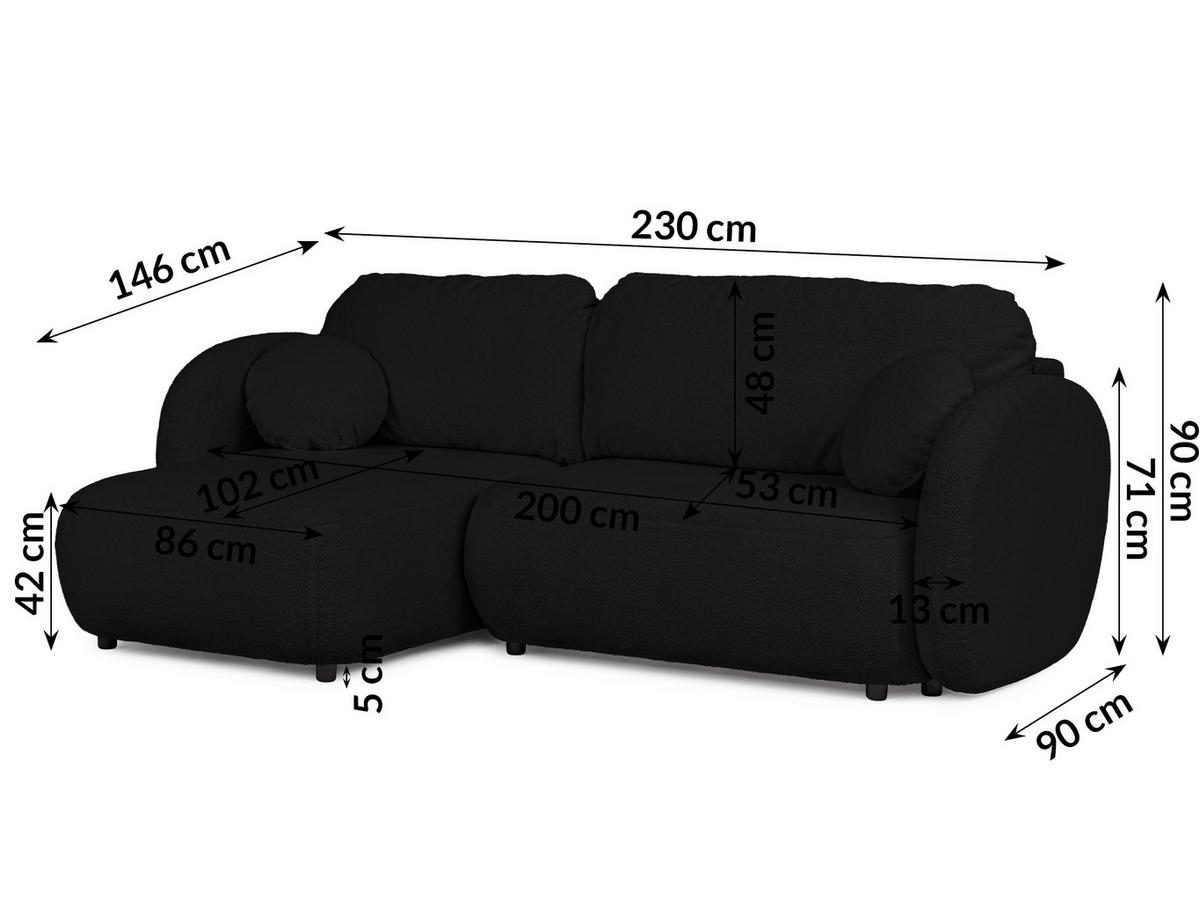 ECKSOFA Candy mit Schlaffunktion Schwarz Bouclé-Stoff - Ottomane links - Schwarz, Holz/Kunststoff (230/146cm) - S-Style Möbel
