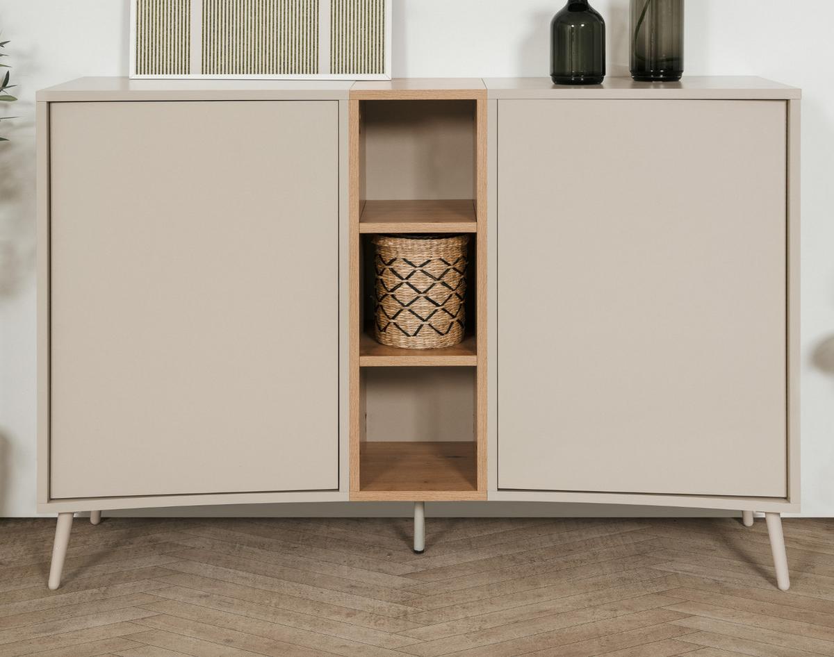 SIDEBOARD Kaschmir, Eiche Artisan 135 cm, Kommode mit Push-to-Open - Kaschmir/Eiche Artisan, Holzwerkstoff (135/90/37.5cm) - Furn.Design