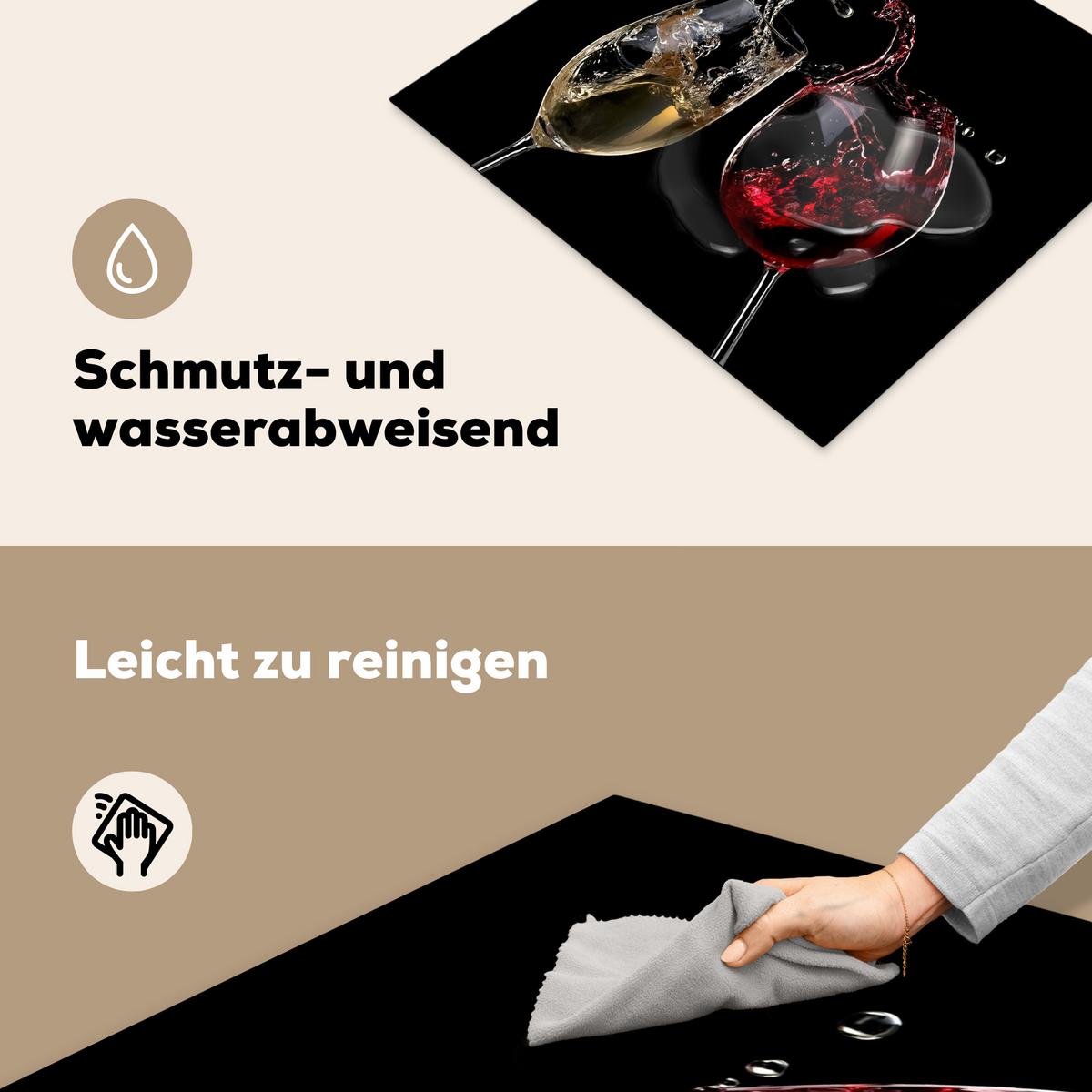 HERDABDECKPLATTE Rotwein - Weißwein - Glas - Schwarz Ceranfeldabdeckung 59x52 cm - Weinrot, Kunststoff (59/52/0.2cm) - MuchoWow