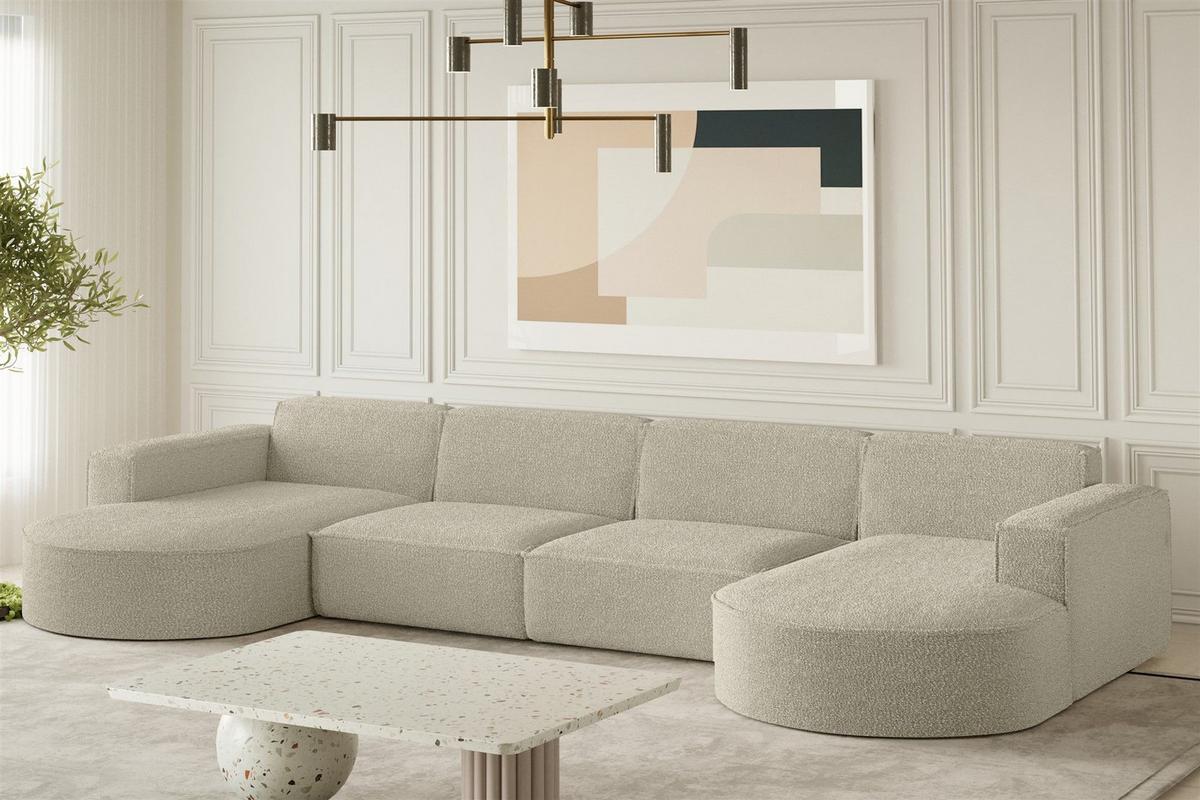WOHNLANDSCHAFT Palma Xl In Ascot - Champagner, Holzwerkstoff/Textil (382/78/165cm) - Fun Möbel