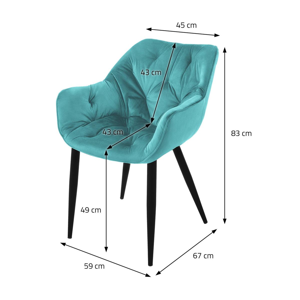 ESSZIMMERSTÜHLE 4er Set Petrol Samt - Blau/Schwarz, Metall (67/83/59cm) - ML-DESIGN