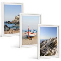 BILDER SET 3er Set - 40x60 cm Weißer Rahmen - Ansichten von Griechenland mit einem Boot und Häusern - Weiß, Kunststoff (40/60cm) - TULUP