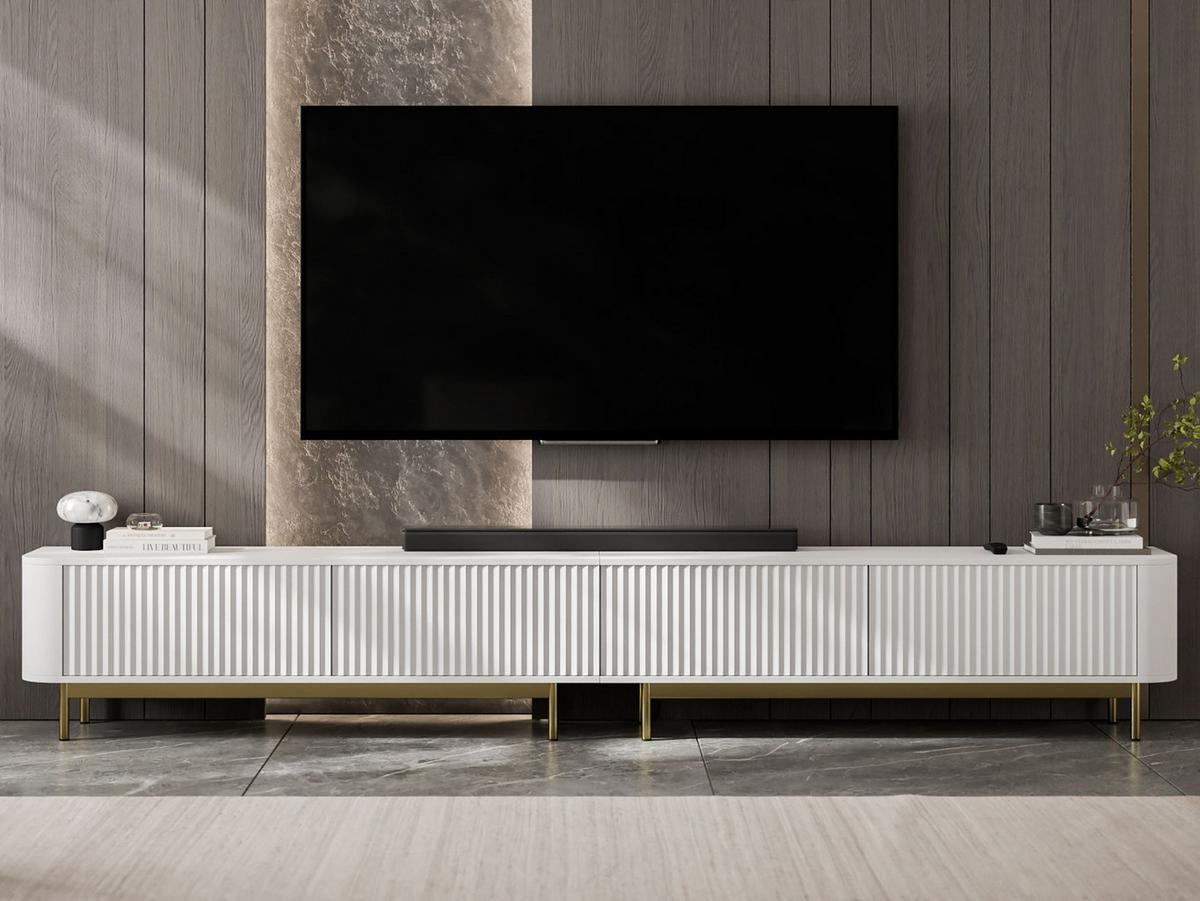 TV-LOWBOARD 2er-Set Aurora Weiß matt 280 cm mit Metallrahmen - Goldfarben/Weiß, Holzwerkstoff/Metall (280/44/35cm) - Meble Lindner