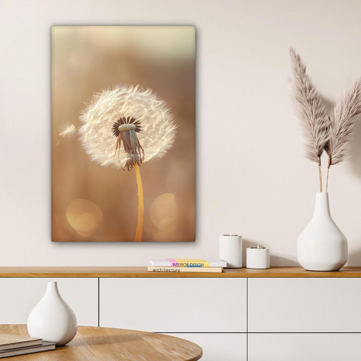LEINWANDBILD Löwenzahn - Beige - Natur - Blume Wanddeko Schlafzimmer 60x90 cm - Hellbraun, Textil (60/90cm) - MuchoWow