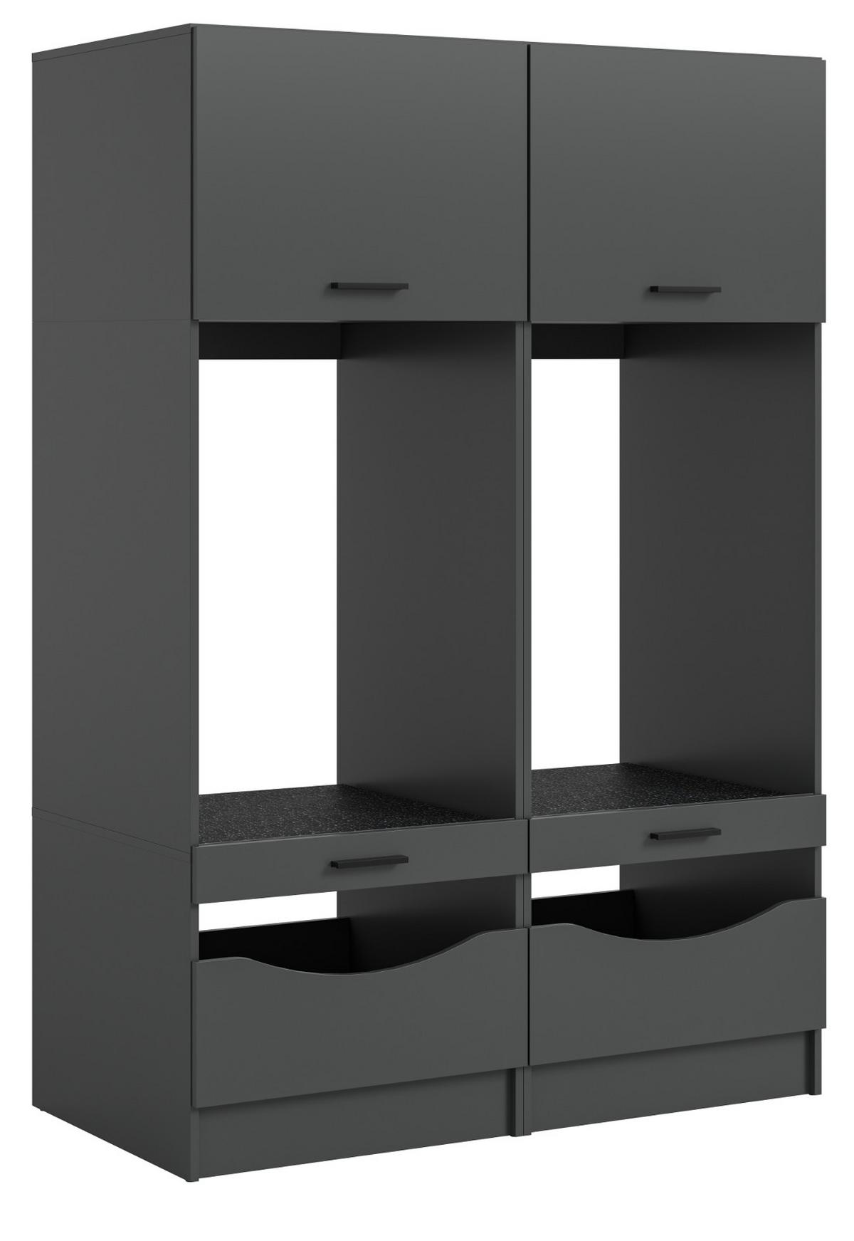 WASCHMASCHINENSCHRANK grau Set 2-teilig 132 x 195 cm, Umbau für Waschmaschine und Trockner - Schwarz/Grau, Holzwerkstoff/Kunststoff (132/195/68cm) - Inn.Furn
