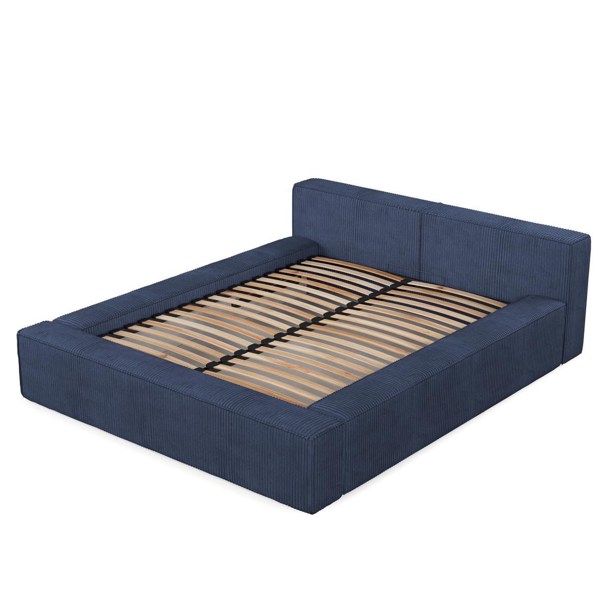 POLSTERBETT Casto mit Stauraum 140/200 cm Marineblau im Poso Stoff - Schwarz/Naturfarben, Holz/Holzwerkstoff (140/200cm) - AltaBeds