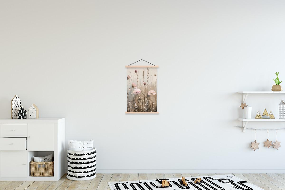 POSTER MIT MAGNETLEISTEN Blumen - Rosa - Modern - Beige Deko Wohnzimmer 40x60 cm - Beige, Textil (40/60/0.15cm) - MuchoWow