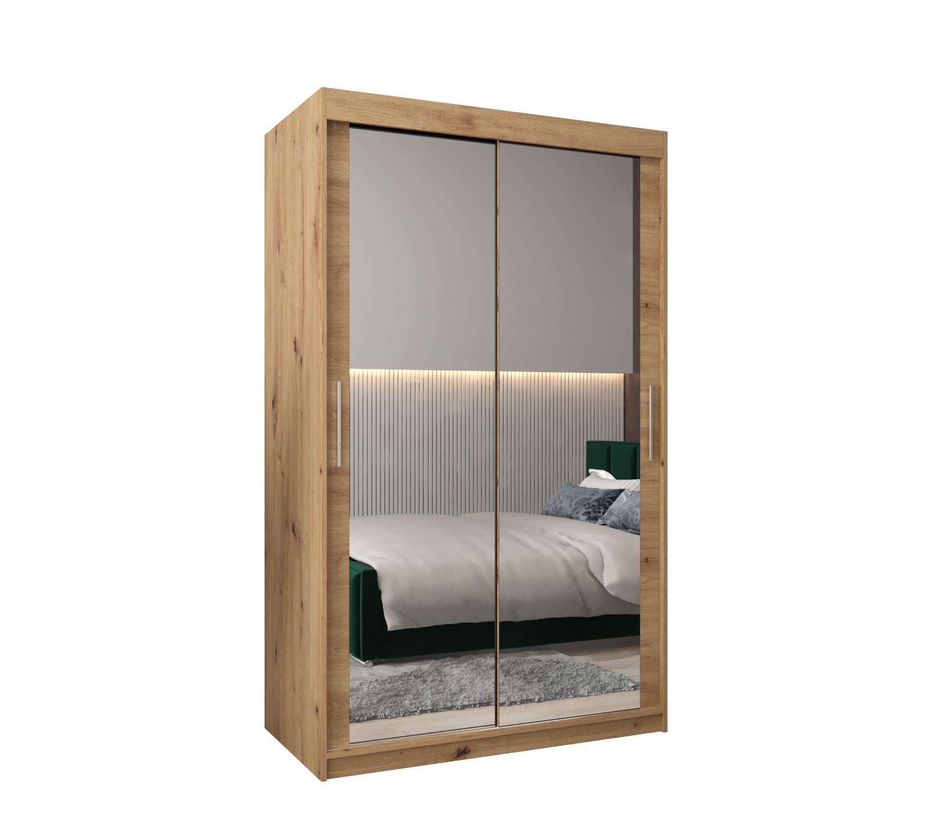 SCHWEBETÜRENSCHRANK 200/120/62 2-türig - Silberfarben/Eiche Artisan, Holz/Kunststoff (120/200/62cm) - MÖBEL KRYSPOL