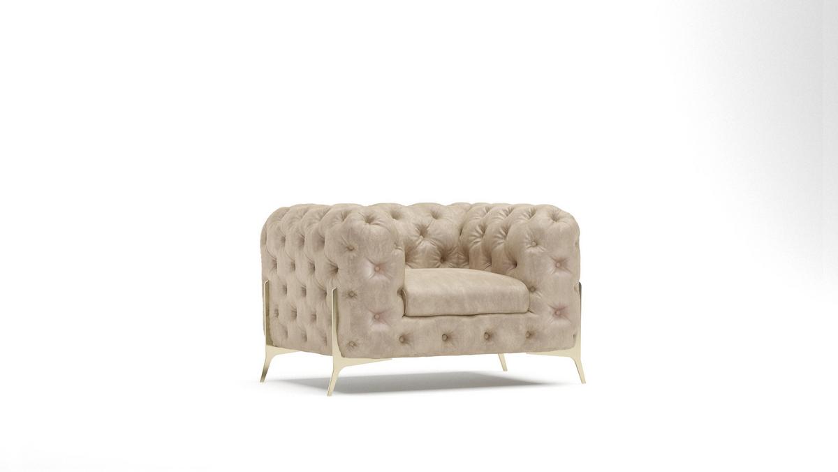 CHESTERFIELD-SESSEL Vertex Beige Samt - Beige/Goldfarben, Holz/Textil (125/75/100cm) - S-Style Möbel