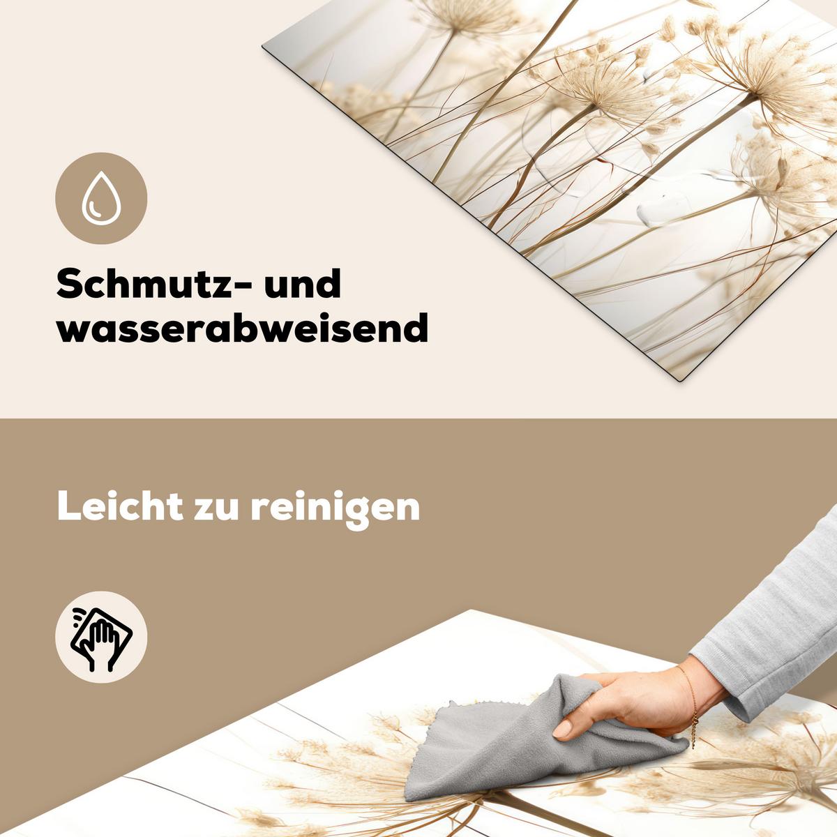 HERDABDECKPLATTE Blumen - Weiß - Sonnenlicht Herdabdeckung Induktionsfeld 75x52 cm - Ecru, Kunststoff (75/52/0.2cm) - MuchoWow