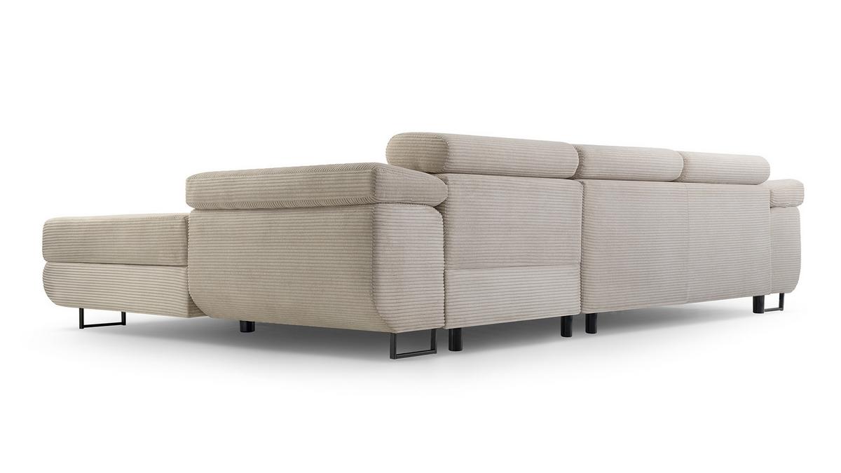 ECKSOFA GIULIO Beige Velours-Stoff mit Schlaffunktion - Beige, Holz (280/203cm) - MASSENO