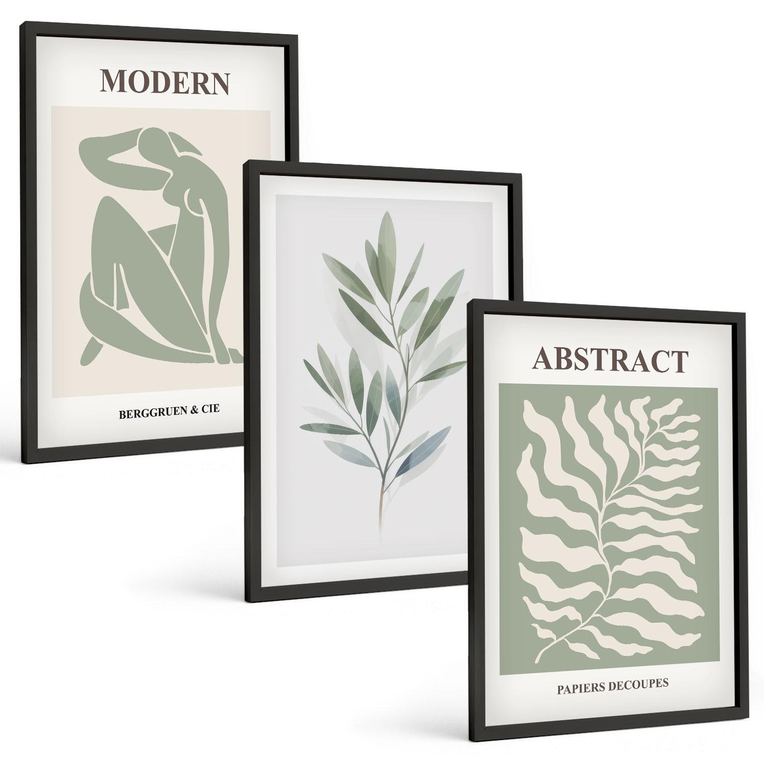 BILDER SET 3er Set - 40x60 cm Schwarzer Rahmen - Matisse Aquarell Boho-Design - Schwarz, Kunststoff (40/60cm) - TULUP