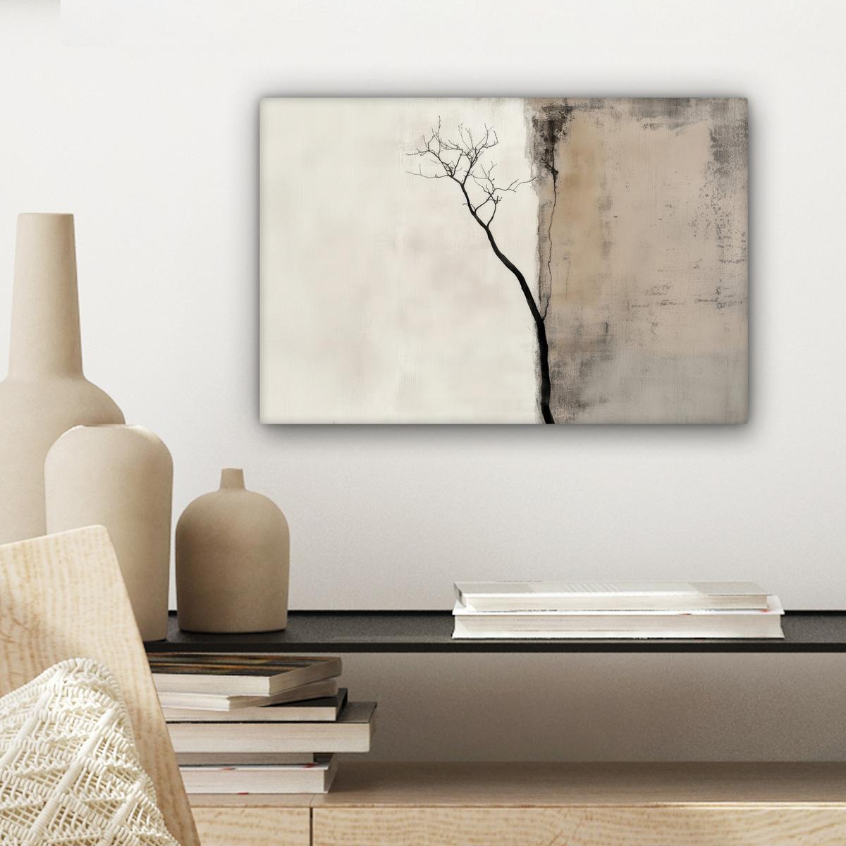 LEINWANDBILD Wabi sabi - Pflanze - Beige Deko Schlafzimmer 30x20 cm - Taupe, Textil (30/20cm) - MuchoWow