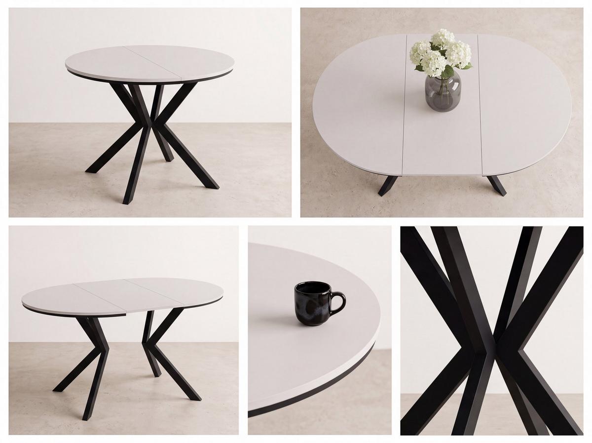 ESSTISCH Valio rund oval ausziehbar verlängerbar mit schwarzen Metallbeinen, Beton Dunkelgrau 100-140/100/76 cm - Dunkelgrau/Schwarz, Holzwerkstoff/Metall (100/140/76cm) - WFL GROUP