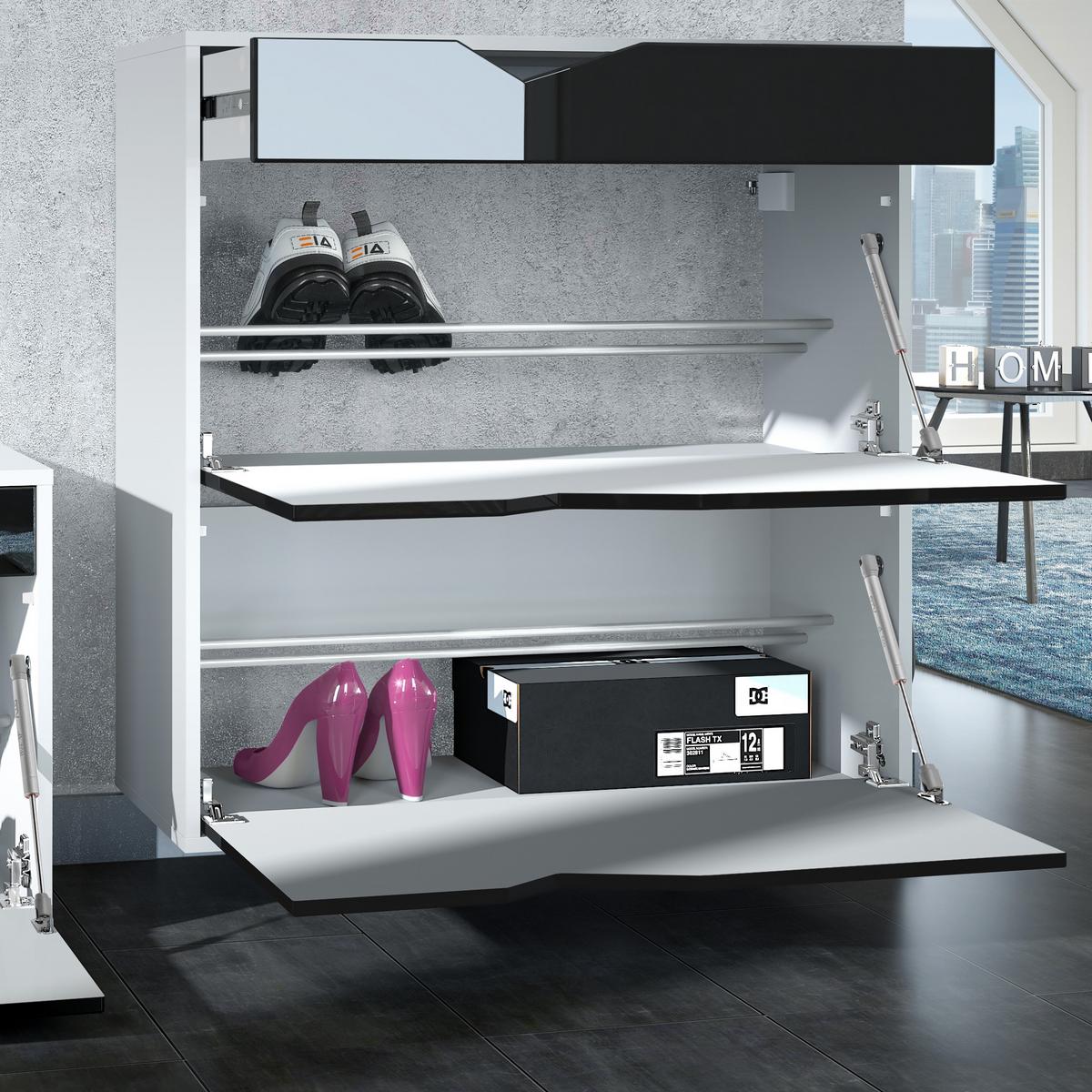 SCHUHSCHRANK Kolmio Fronten in Grau Hochglanz - Grau, Holzwerkstoff (85/87/33cm) - Vladon