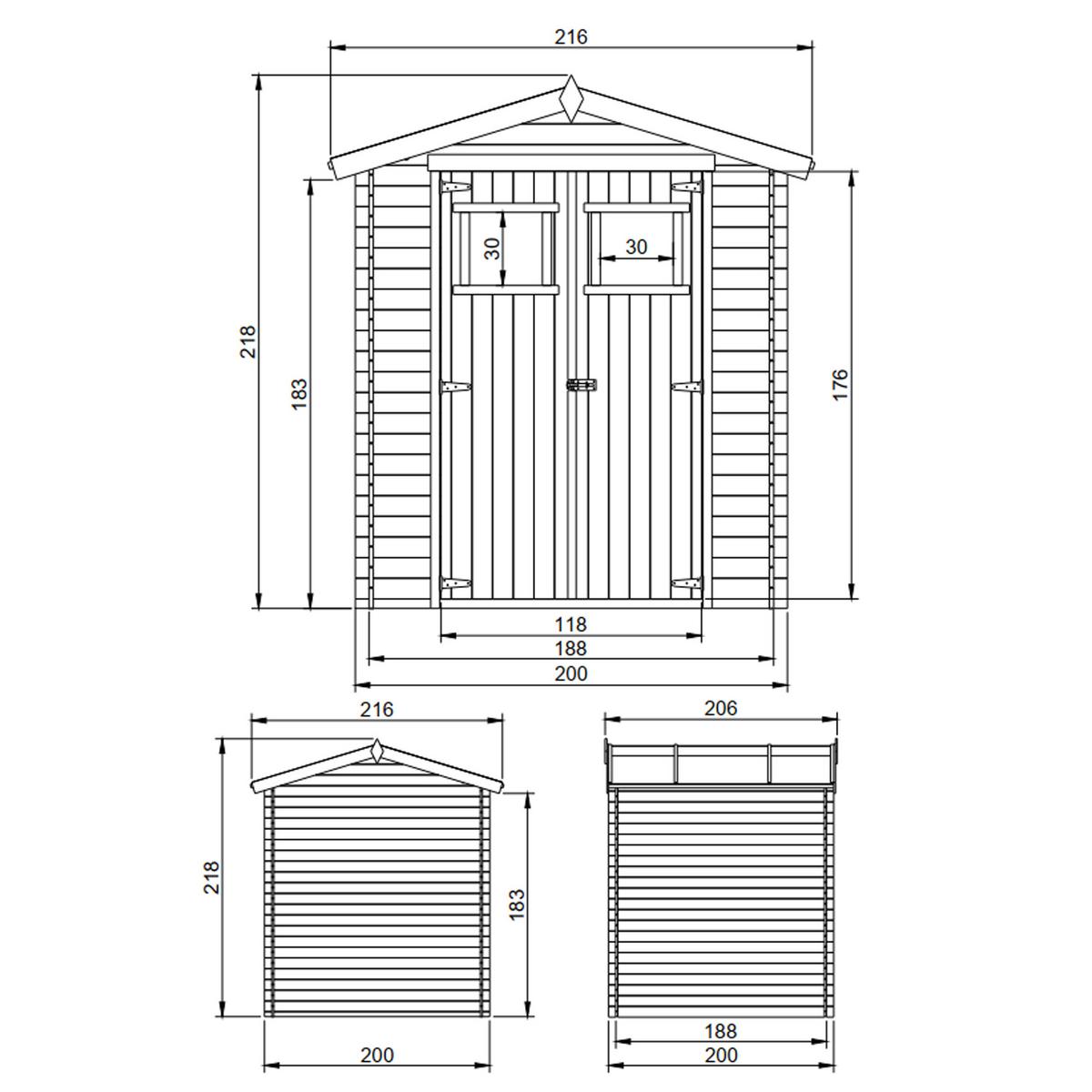 HOLZHAUS GARTENHAUS - B216xL206xH216 cm/ 3.53 m2 - M343 - Beige, Holz (200/218/206cm) - Timbela