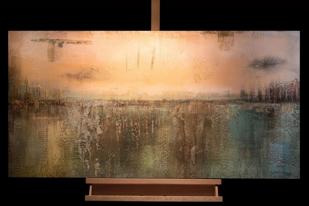 ÖLGEMÄLDE 120/60 cm - Türkis/Beige, Holz/Textil (120/60cm) - KUNSTLOFT