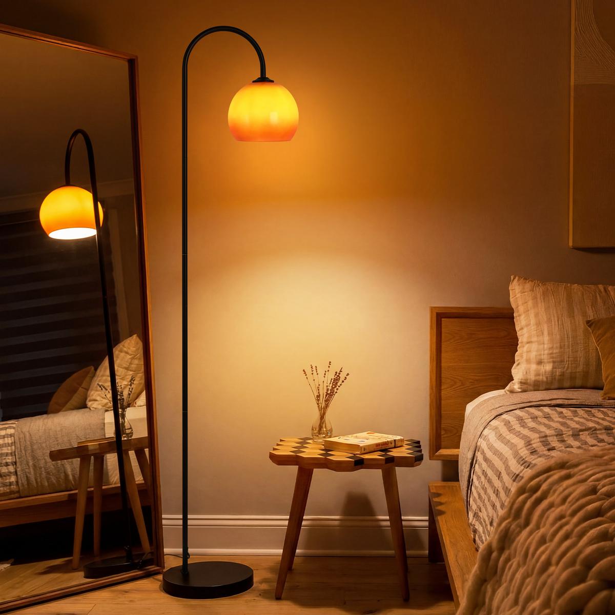 STEHLAMPE Quorlis 36/25/160 cm - Schwarz/Orange, Glas/Metall (36/25/160cm) - ZMH