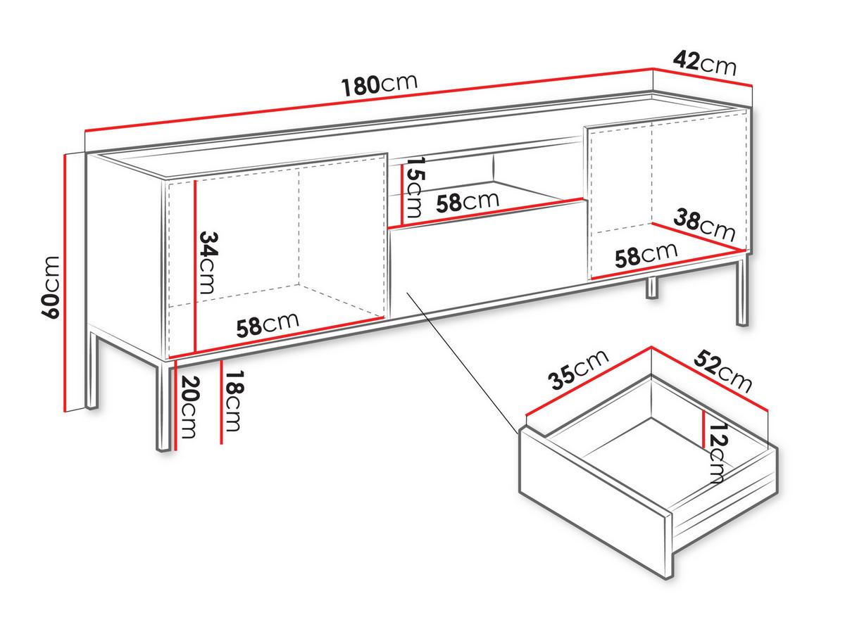 TV-ELEMENT Como 180 2D1SZ - Schwarz/Eiche Artisan, Holzwerkstoff/Metall (180/60/42cm) - MIRJAN24