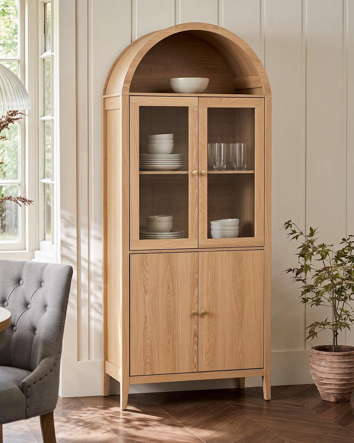 VITRINE mit Glastüren 78 cm Hellbraun Montreal - Hellbraun/Braun, Holzwerkstoff (78/180/39cm) - Beliani