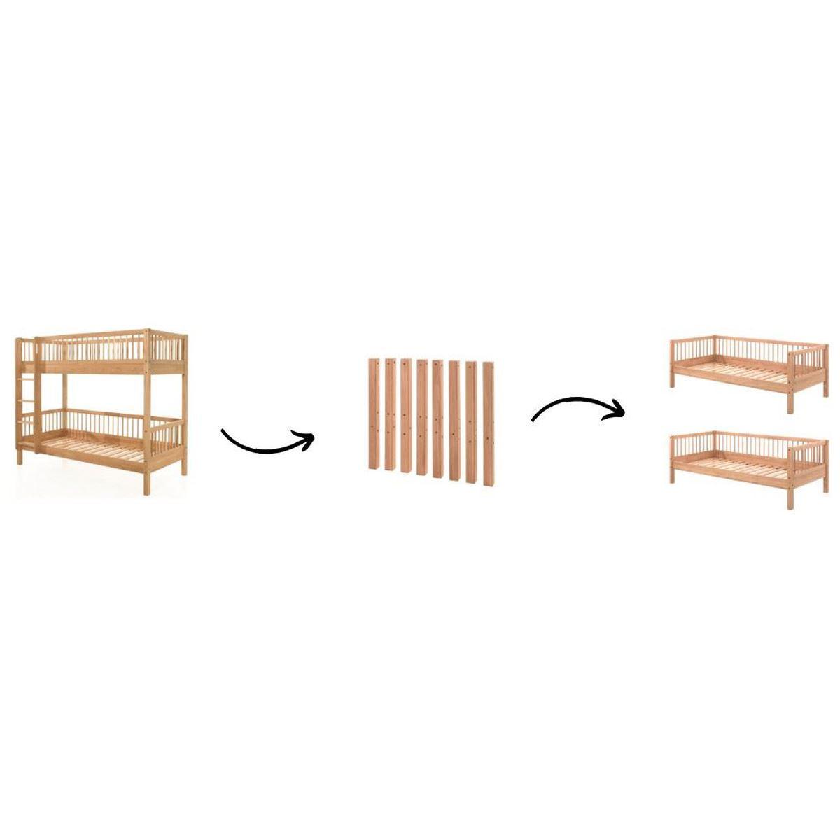 ETAGENBETT Kelci 2x90x200 umbaubar mit Leiter Buche Massivholz natur - Buchefarben, Holz (90/200cm) - 58aufmkessel