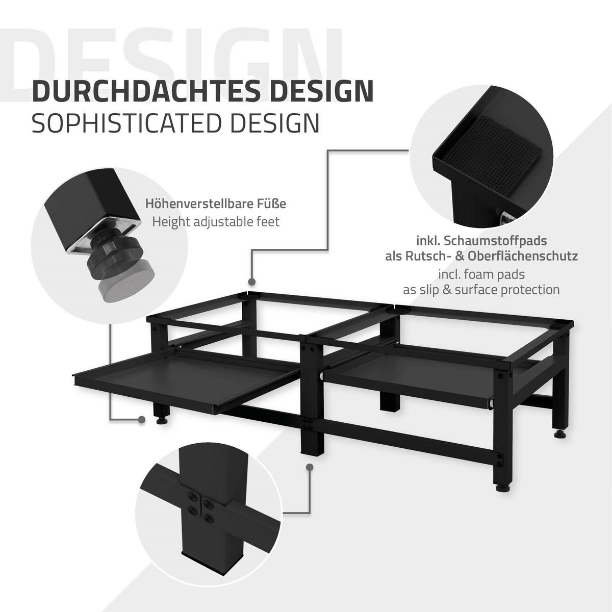 DOPPEL WASCHMASCHINEN UNTERGESTELL 2 Ablagen ausziehbar Schwarz aus Stahl - Schwarz, Metall (127/37/54.5cm) - ML-DESIGN