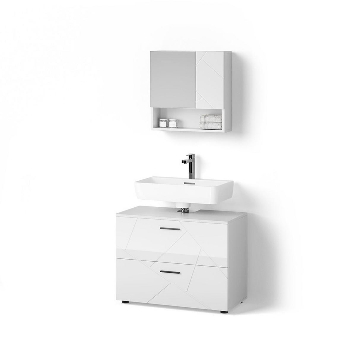 BADMÖBEL-SET Ronco Weiß Hochglanz 2 Teile - Weiß Hochglanz, Holzwerkstoff (80/58/41cm) - Livinity®