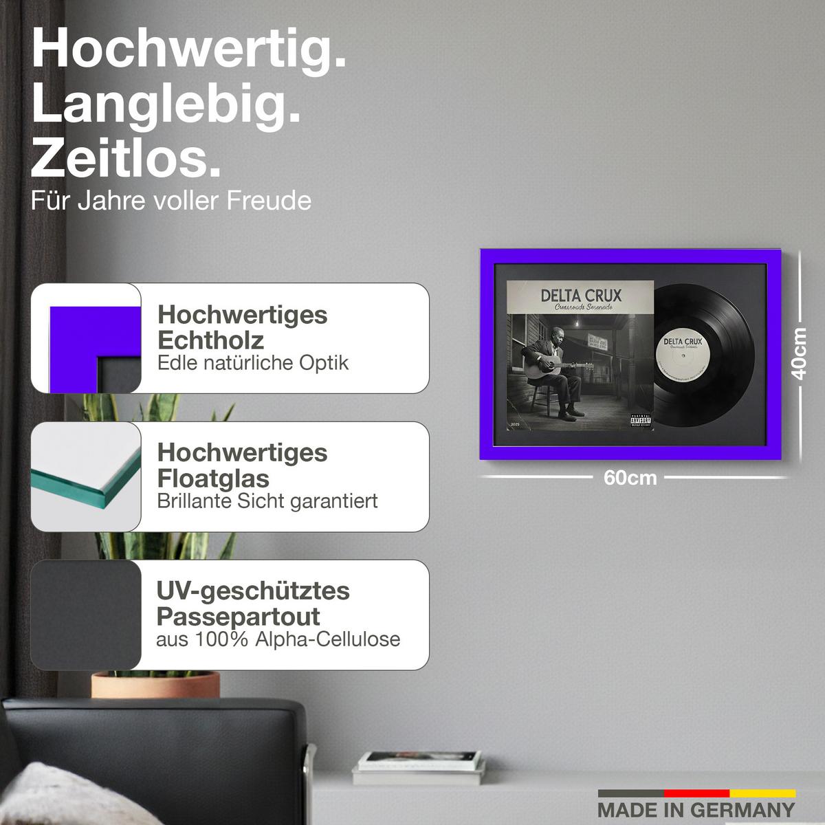 SCHALLPLATTEN RAHMEN 40/60 für Cover & Vinyl - Lila, Holz (60/40cm) - K-Möbel