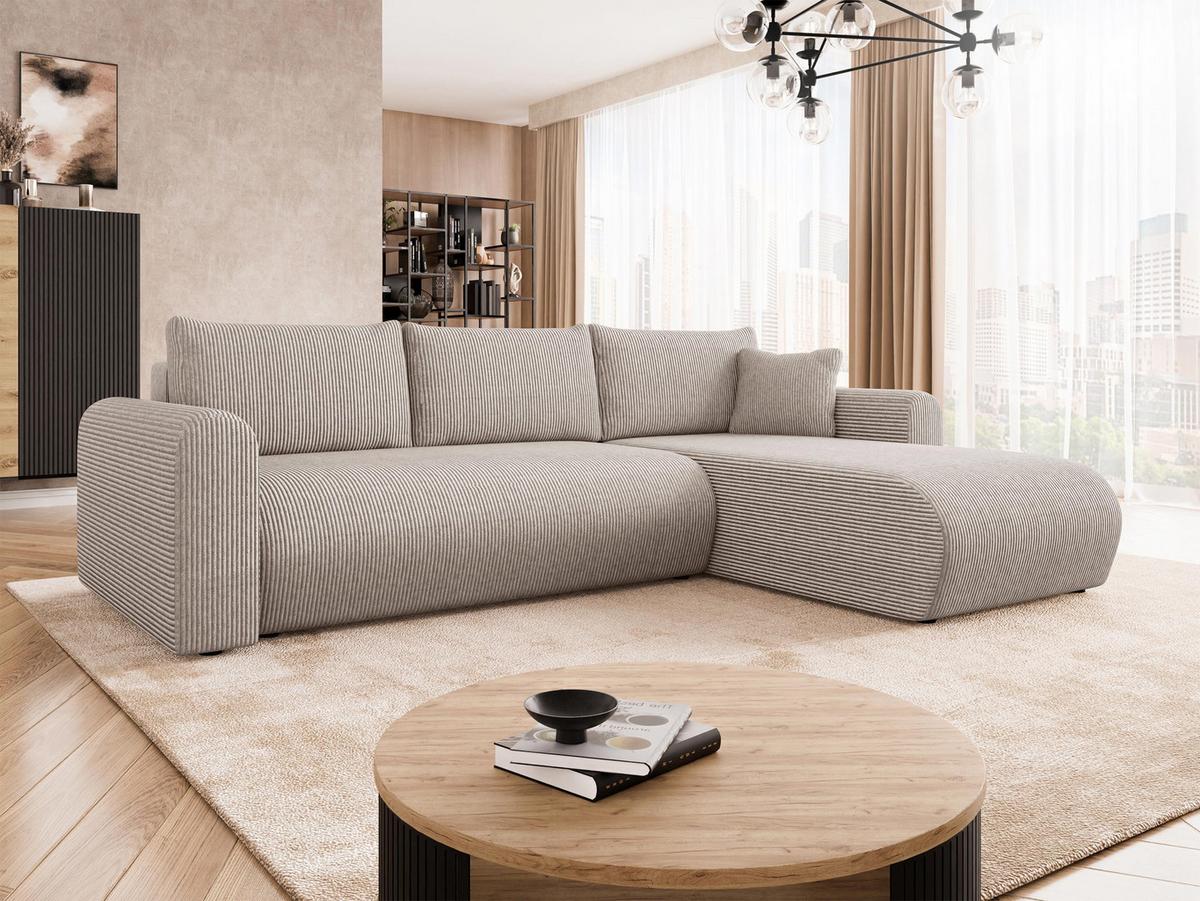 ECKSOFA Eliwo Cord - Schwarz/Sahara, Holz/Textil (252/158cm) - MIRJAN24