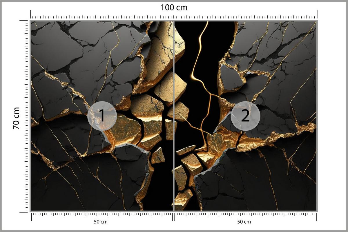 FOTOTAPETE für Wohnzimmer Schwarzer Abstrakter Marmor Gold Risse Wand 100x70 - Schwarz, Papier (100/70cm) - Muralo