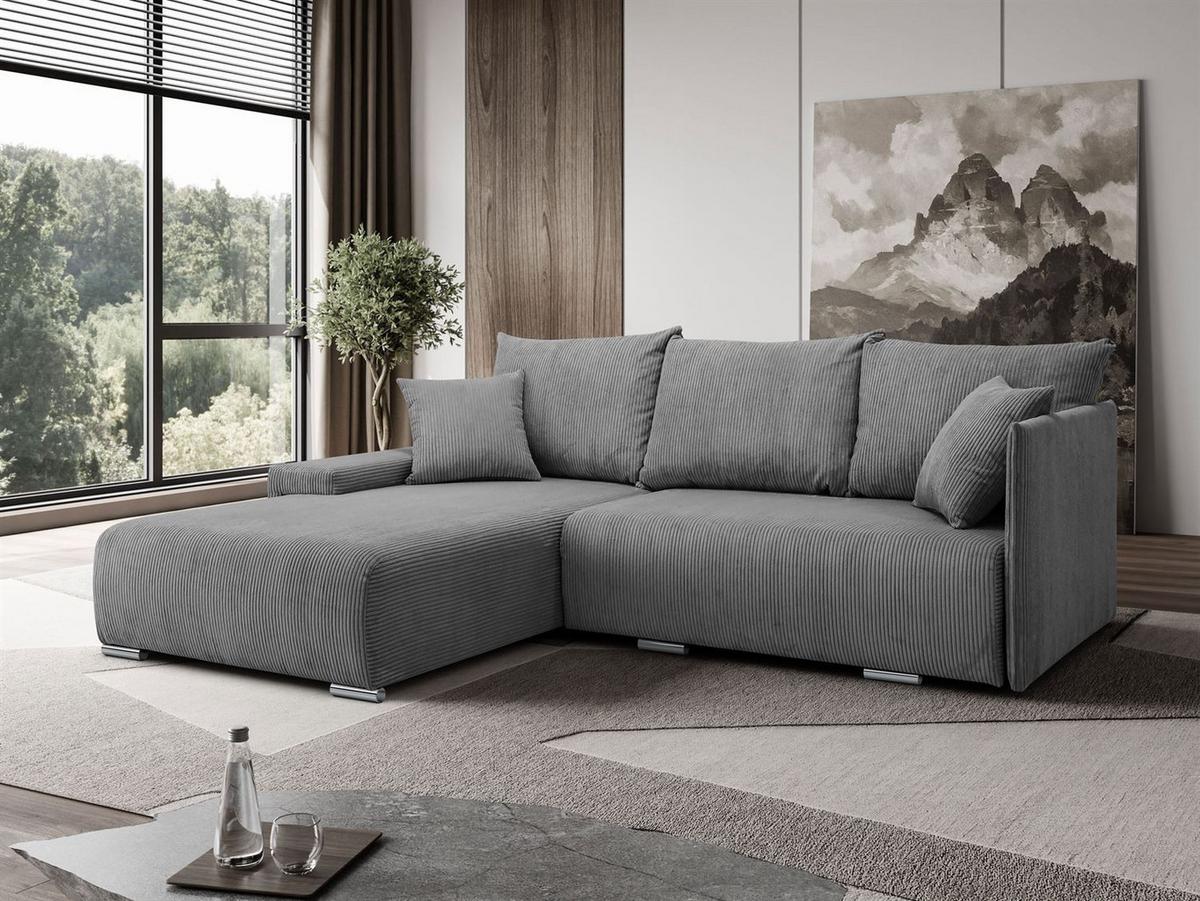 ECKSOFA LAVIO L mit Schlaffunktion und Bettzeugkasten Linke - Grau, Textil (246/188cm) - Lookway