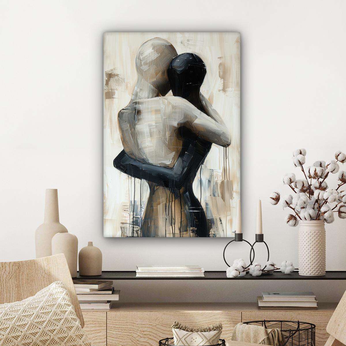 LEINWANDBILD Abstrakt - Liebe - Schwarz und weiß - Modern Wanddeko Schlafzimmer 60x90 cm - Schwarz, Textil (60/90cm) - MuchoWow