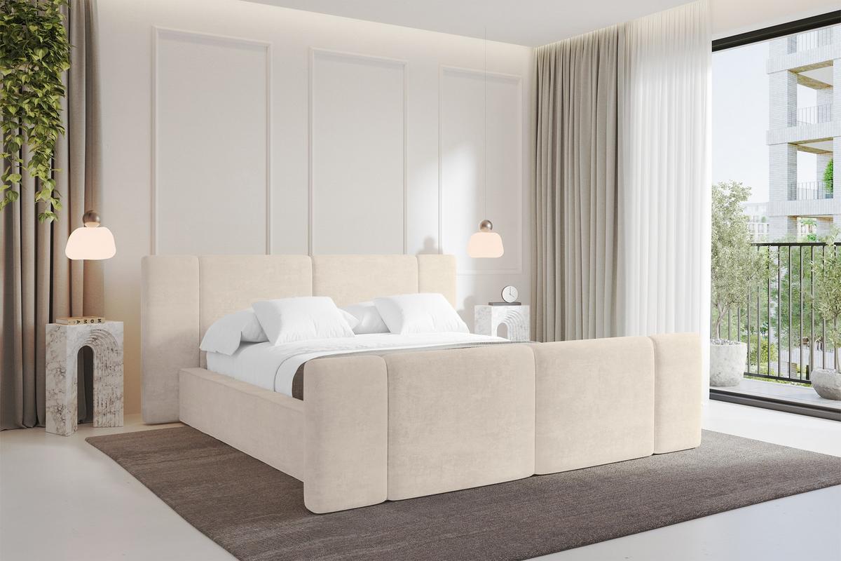 POLSTERBETT mit Bettkasten, Fußteil und Lattenrost, Bett mit Matratze H3/H4 - RIVO-Z 180x200 Beige - Beige, Holzwerkstoff/Textil (180/200cm) - ALTDECOR