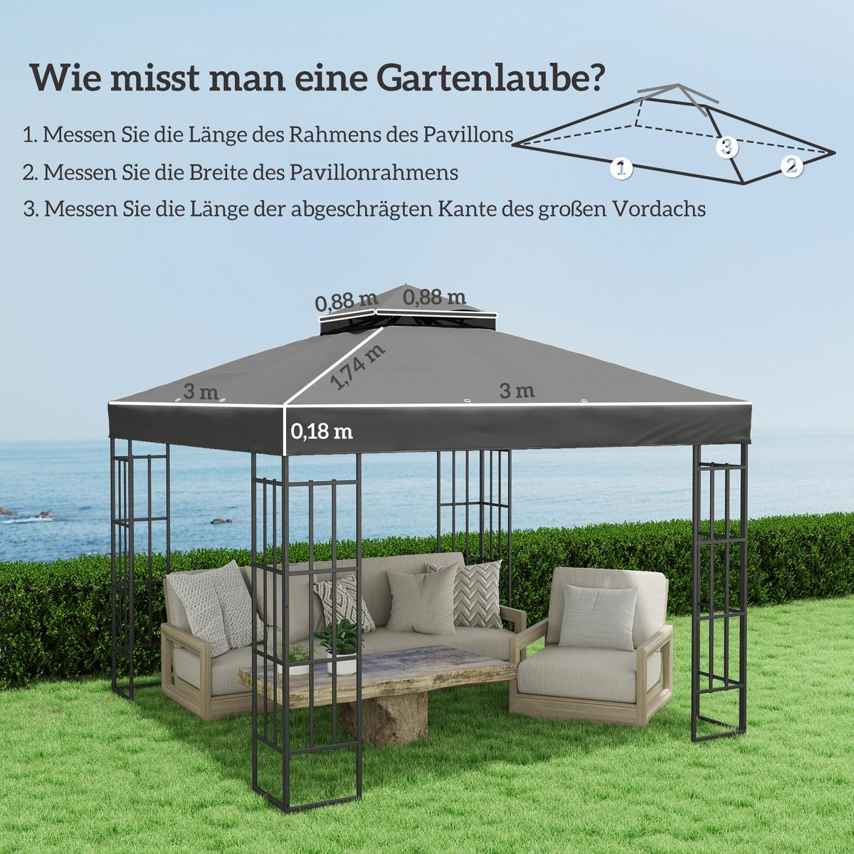 ERSATZDACH für Pavillon 3 x 3 m - Dunkelgrau, Kunststoff (300/1/300cm) - Outsunny