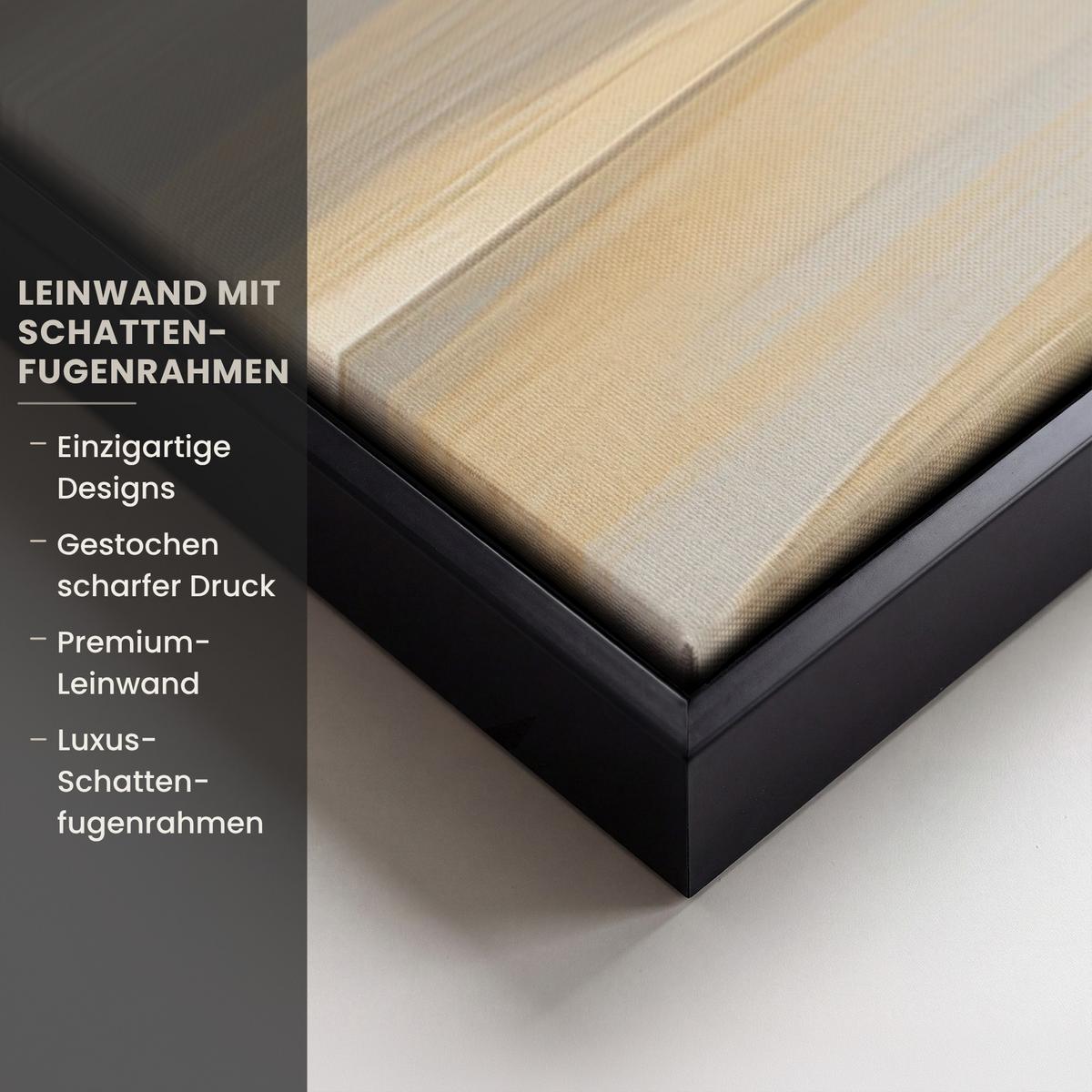 LEINWAND Bilder mit Rahmen - Gemälde - Baum - Abstrakt - Blätter - 100x150 - Beige, Textil (100/150cm) - MuchoWow