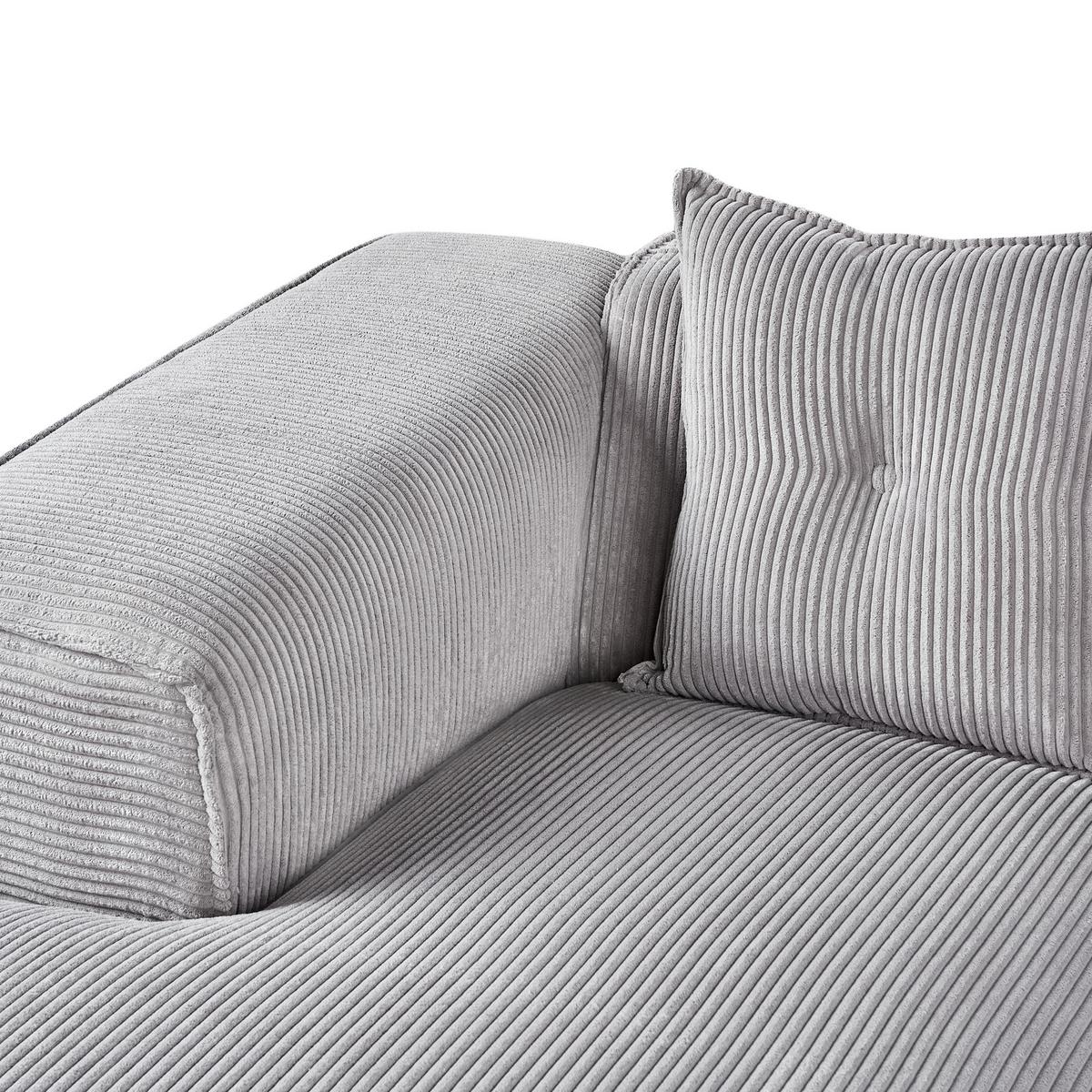 ECKSOFA 3-Sitzer Cord Hellgrau rechtsseitig Dolva - Hellgrau, Textil (294/170cm) - Beliani