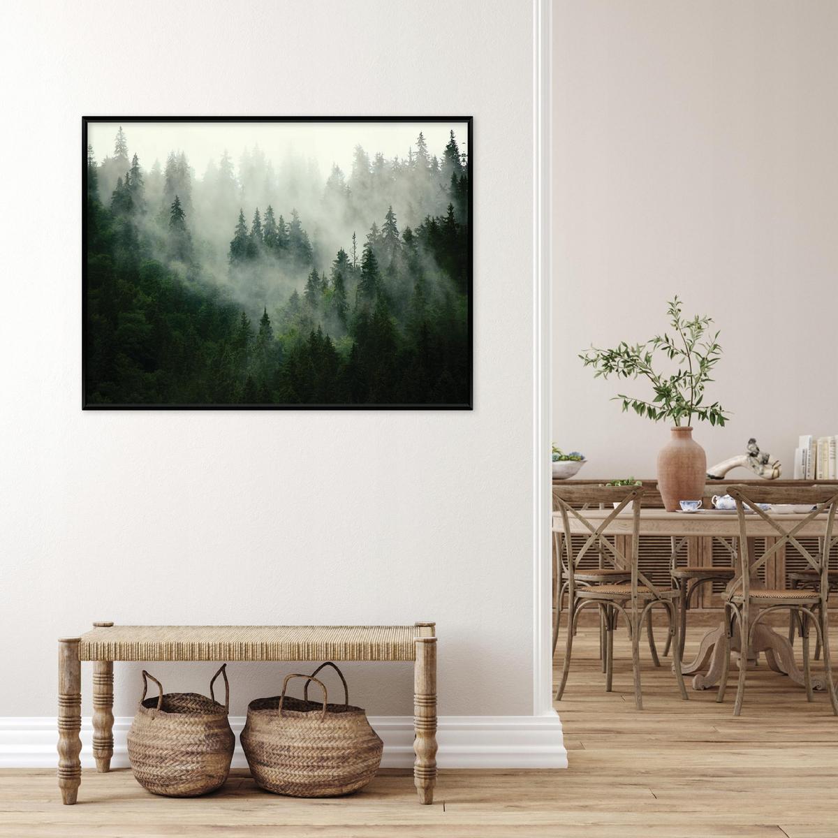 BILDER mit Rahmen Wald Nebel Grün 100x70 cm - Multicolor, Holzwerkstoff (100/70cm) - Wallarena