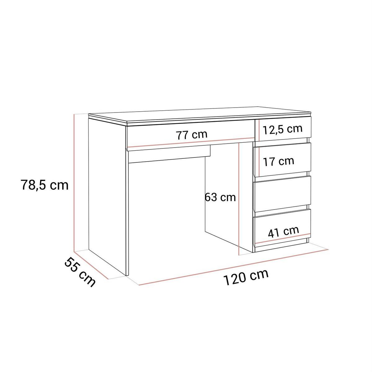 SCHREIBTISCH AURORA SILVER mit Schubladen - Weiß Hochglanz, Holzwerkstoff (55/120/78.5cm) - Lookway